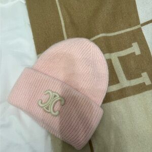 Celine Light Pink Beanie with Logo